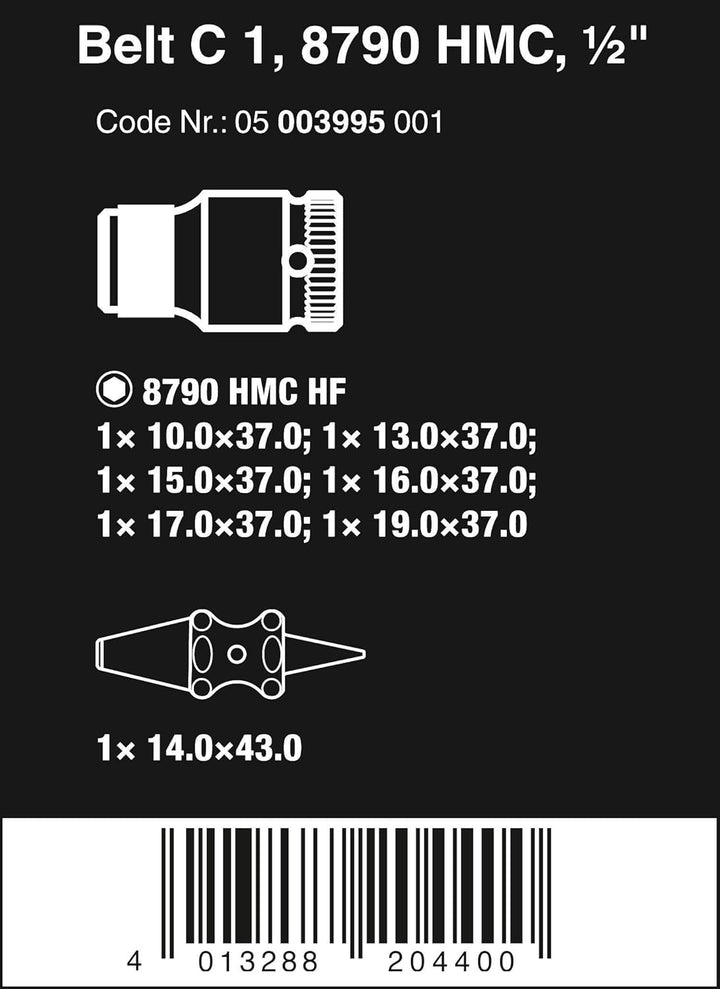 Wera 05003995001 Zyklop Steckschlüsseleinsätze Belt C 1 mit Haltefunktion, 1/2“-Antrieb, 6-teilig