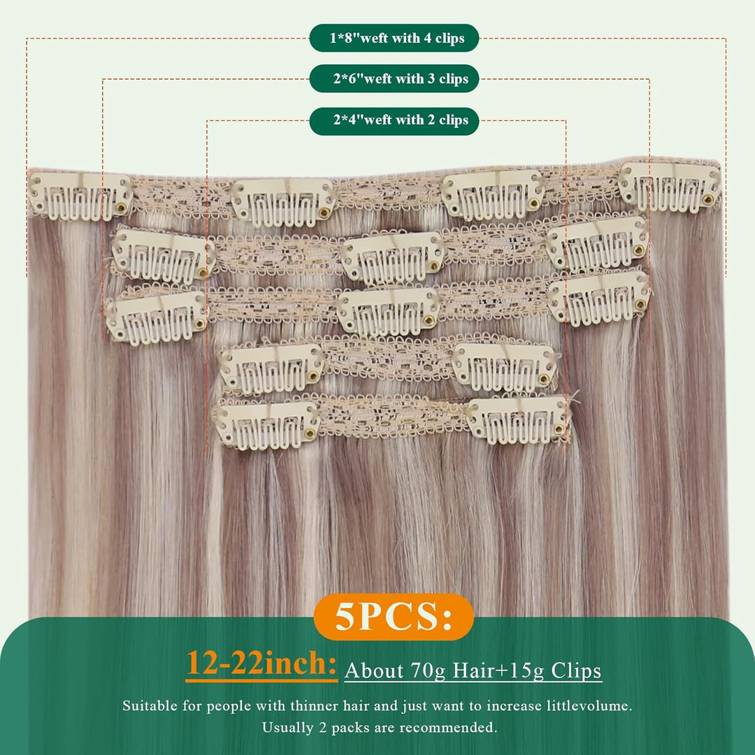 Easyouth Clip Extensions Echthaar Blond Clip in Echthaar Extensions Aschblond Mischen Sie mit Mittel