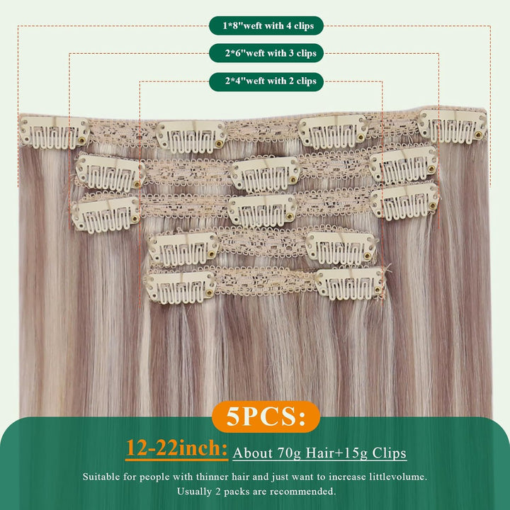Easyouth Clip Extensions Echthaar Blond Clip in Echthaar Extensions Aschblond Mischen Sie mit Mittel