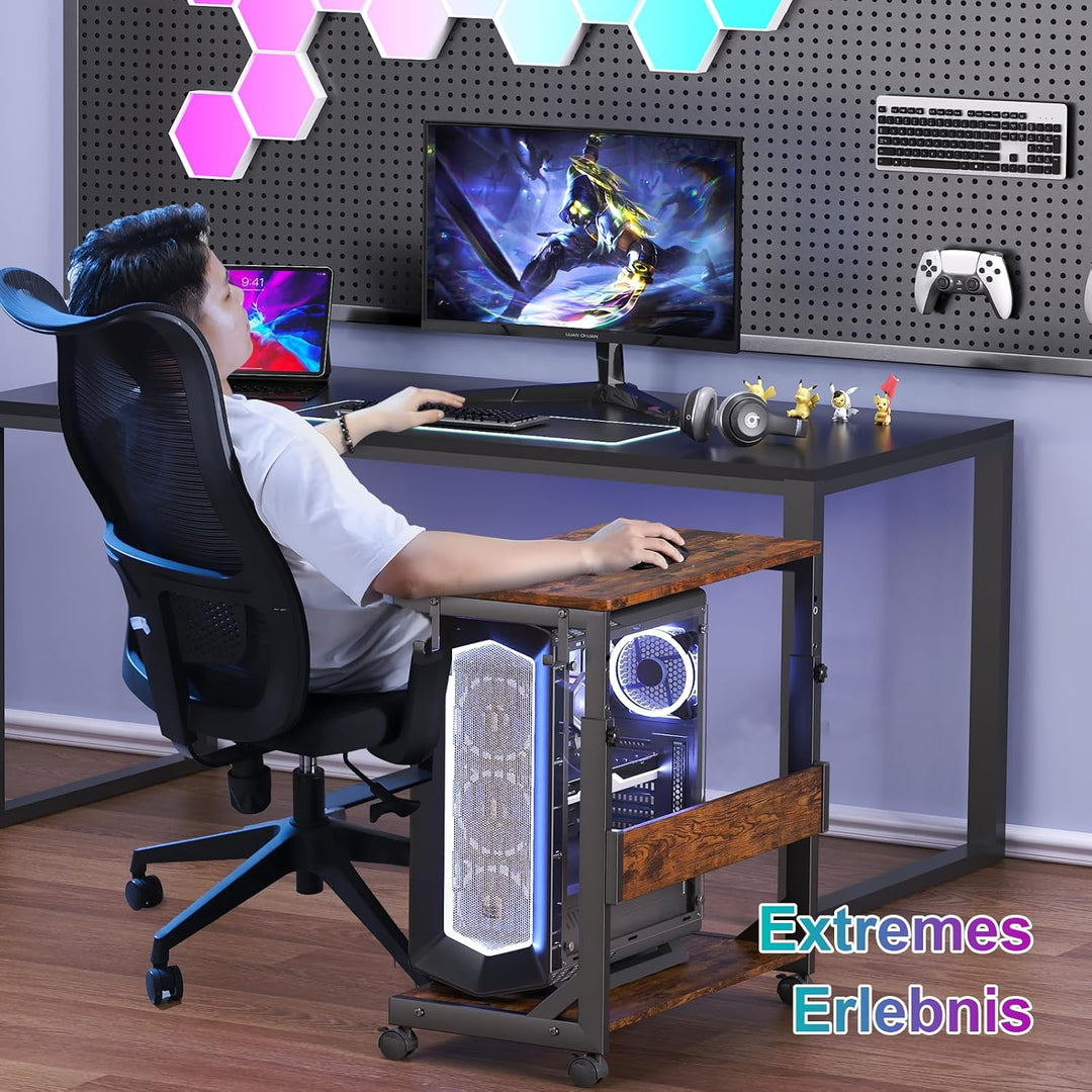 Höhenverstellbarer Computer-Tower-Ständer mit 2 Ablagen & Stauraum – für ATX-Gehäuse, Drucker, fests