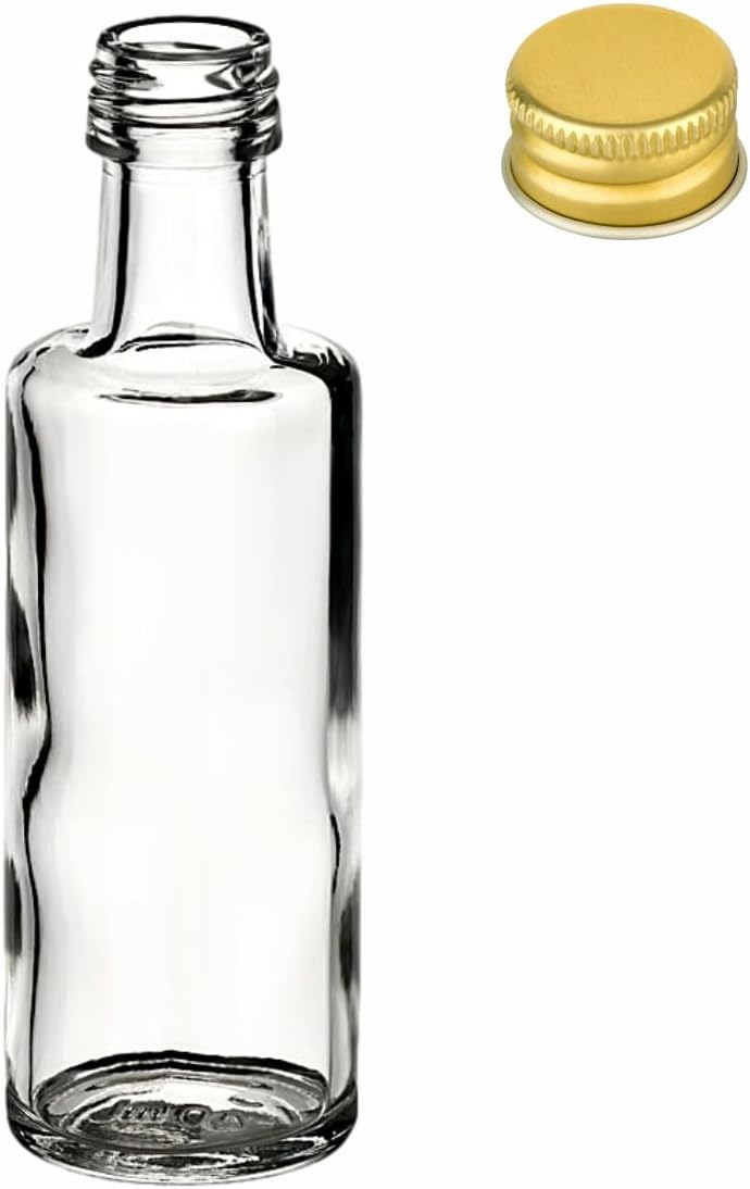 gouveo 24er Set Glasflaschen 40 ml (0,04 l) Glasflasche 40 ml Dorica Schraubverschluss PP 18 goldfar