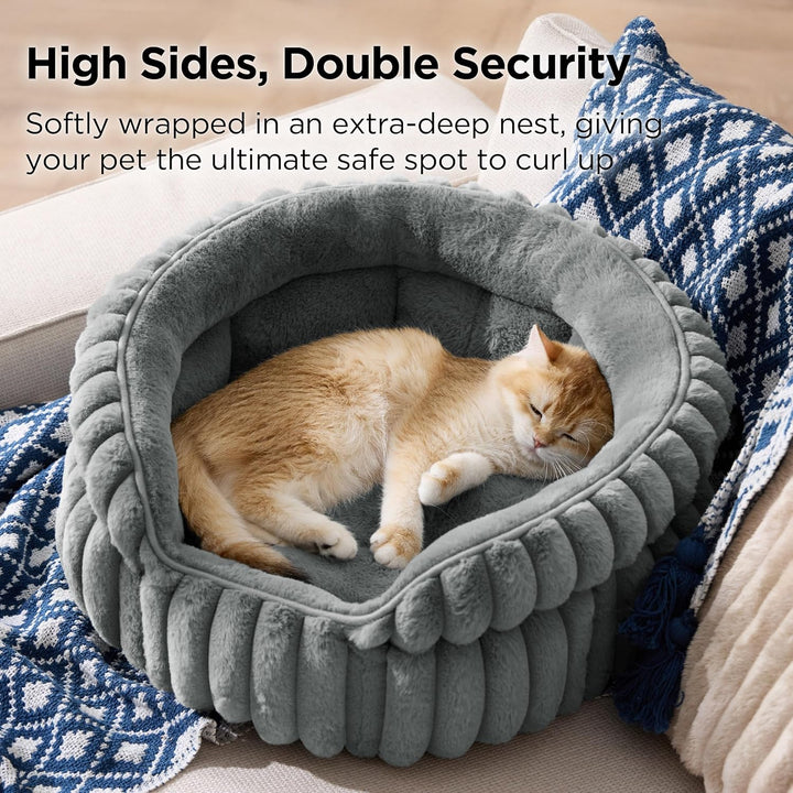 BEDSURE Flauschiges Katzenbett für Wohnungskatzen - 51 x 51 cm kleines rundes Katzenbett, waschbares