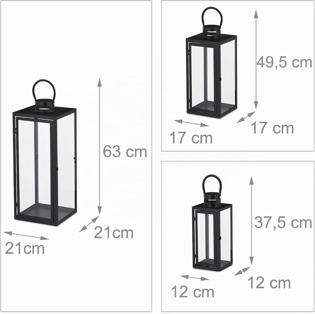 Relaxdays Laternen 3er Set, Deko Laternen für draussen &amp; drinnen, 3 Grössen, modern, Metall Windlich