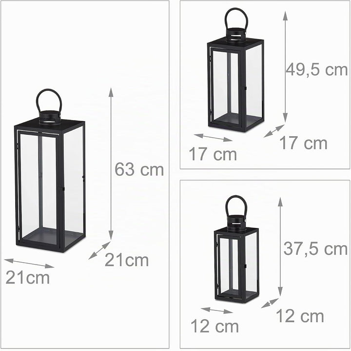 Relaxdays Laternen 3er Set, Deko Laternen für draussen &amp; drinnen, 3 Grössen, modern, Metall Windlich