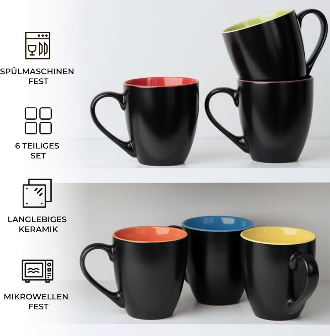 MIAMIO - 6 x 350 ml Kaffeetassen/Kaffeebecher Set - Tassen Set 6er Modern - Le Papillon Kollektion B