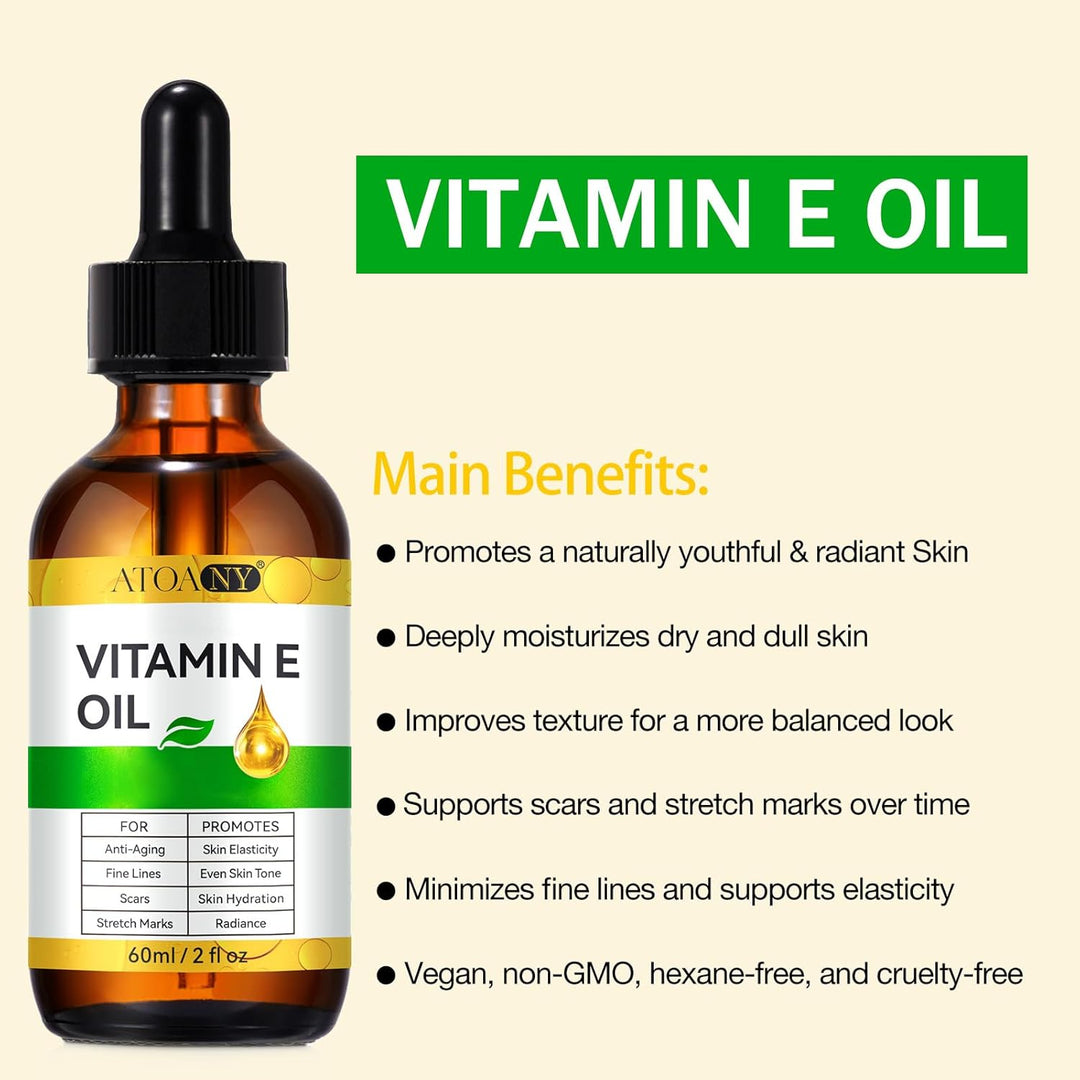 Vitamin E Öl Bio für Kosmetik 75,000 IU 2er-Pack - 100% reines vitamin E Oil für Haut, Gesicht, Haar