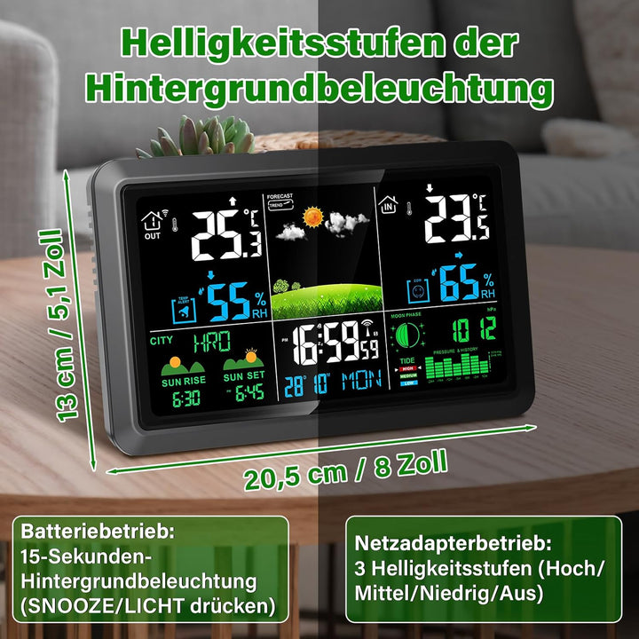 Wetterstation Funk mit Aussensensor 10-IN-1, Innen und Aussen Temperatur- und Luftfeuchtigkeitsmessu