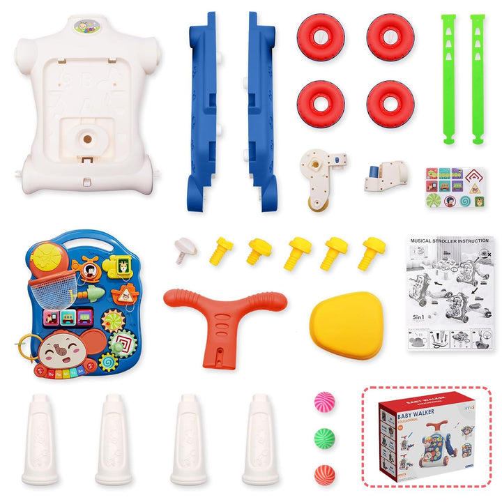 HYES 5 in 1 Lauflernwagen, Baby Spiel und Lauflernhilfe mit Musik und Abnehmbarem Spielboard, Laufwa