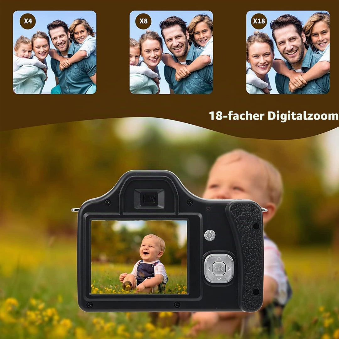 HD-DSLR-Kamera mit 18-fachem Zoom, 3-Zoll-LCD-HD-Bildschirm, CMOS 5 MP, Bis zu 24 MP Sensor, F/2,9 F