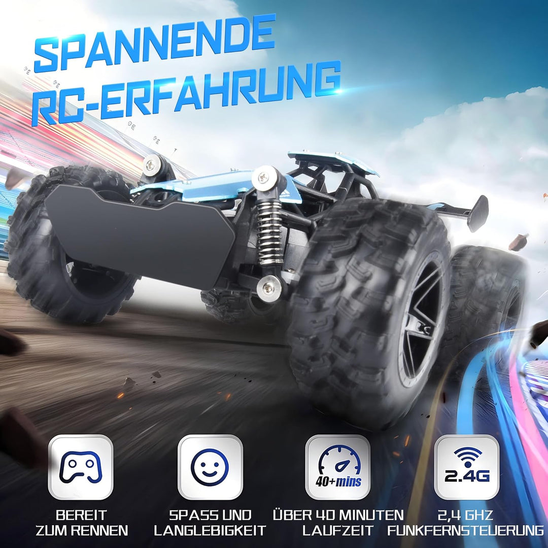 Pmgud Ferngesteuertes Auto, 2,4 GHz 1:18 Proportional 2WD 20+ km/h Hobby Offroad Monster RC Truck, w