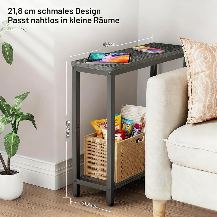 MISSLO Beistelltisch Couch, Kleiner Tisch mit Metallgestell, Schmaler Nachttisch für Wohnzimmer, Sch