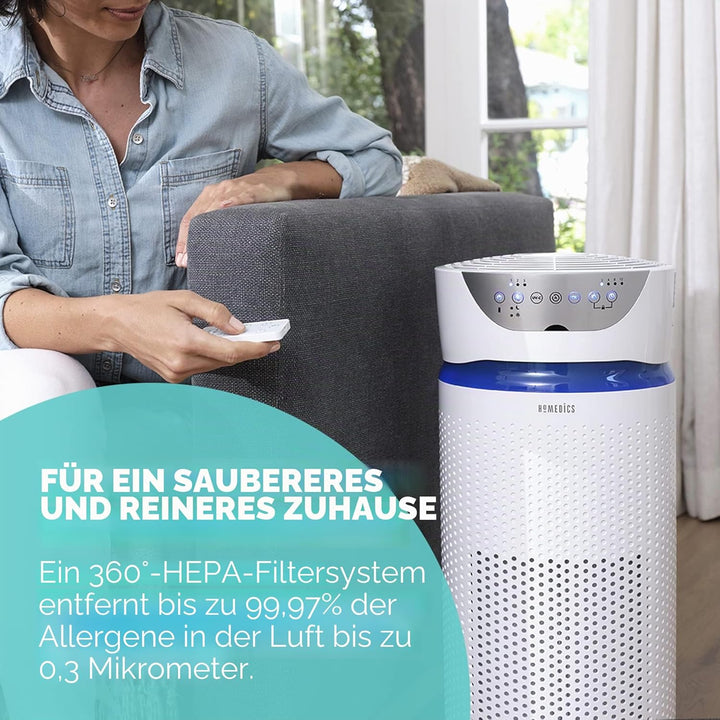 HoMedics 5 in 1 TotalClean Luftreiniger, HEPA- und Aktivkohle-Filtersystem mit Luftaustausch, 4,8 Ma