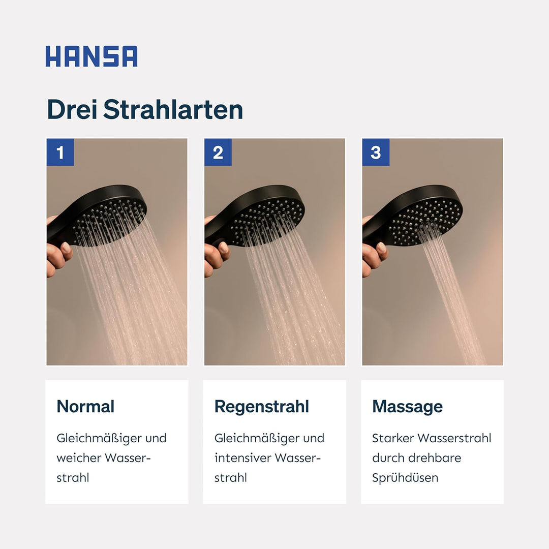 HANSA VIVA Breiter Duschkopf mit 3 Strahlarten I Handbrause Dusche | Dreistrahlig mit Druckknopf Ums