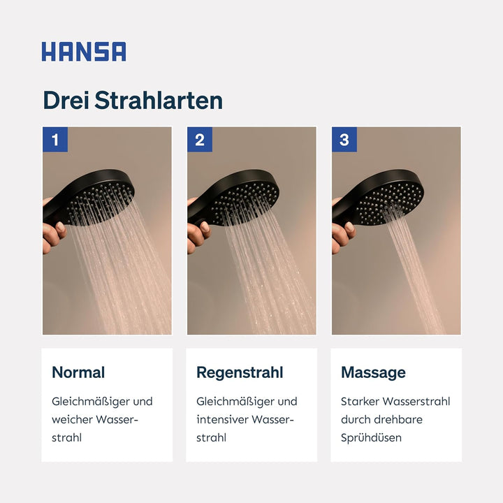 HANSA VIVA Breiter Duschkopf mit 3 Strahlarten I Handbrause Dusche | Dreistrahlig mit Druckknopf Ums