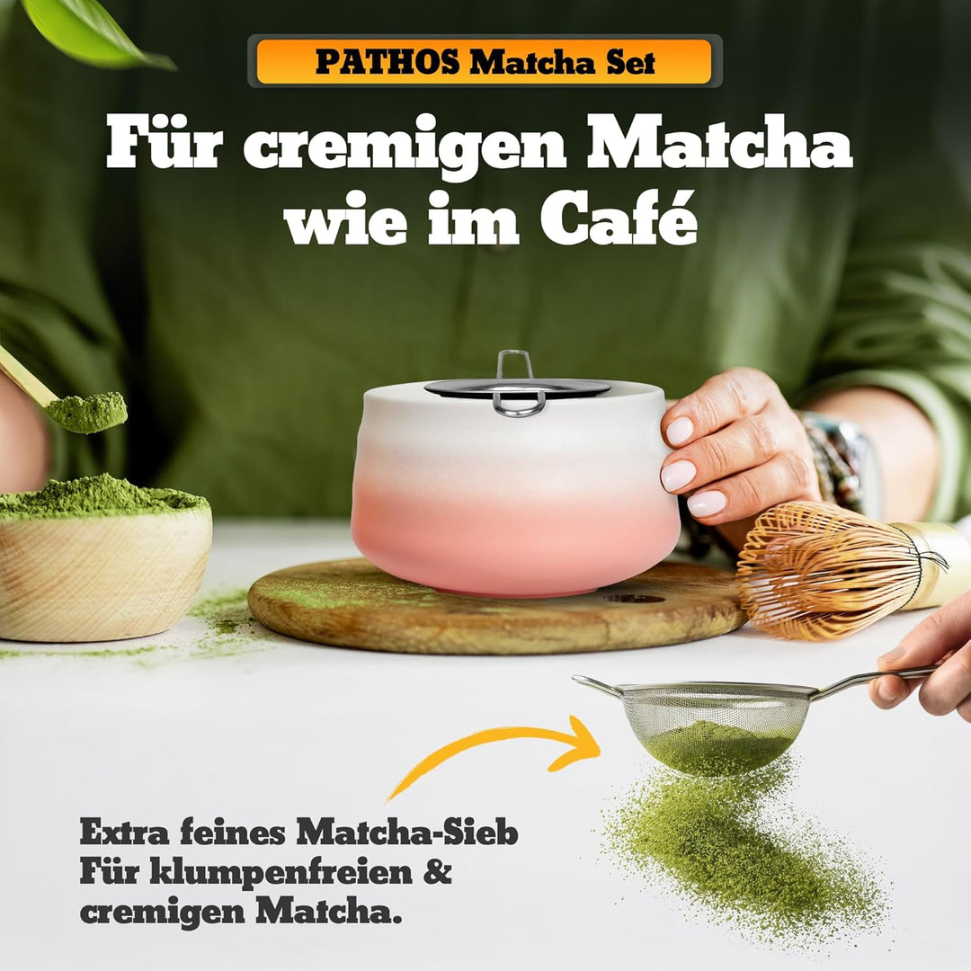 Premium Matcha Set aus Keramik - Traditionelles Matcha-Set mit Matcha Besen und Schale, Sieb und Bes