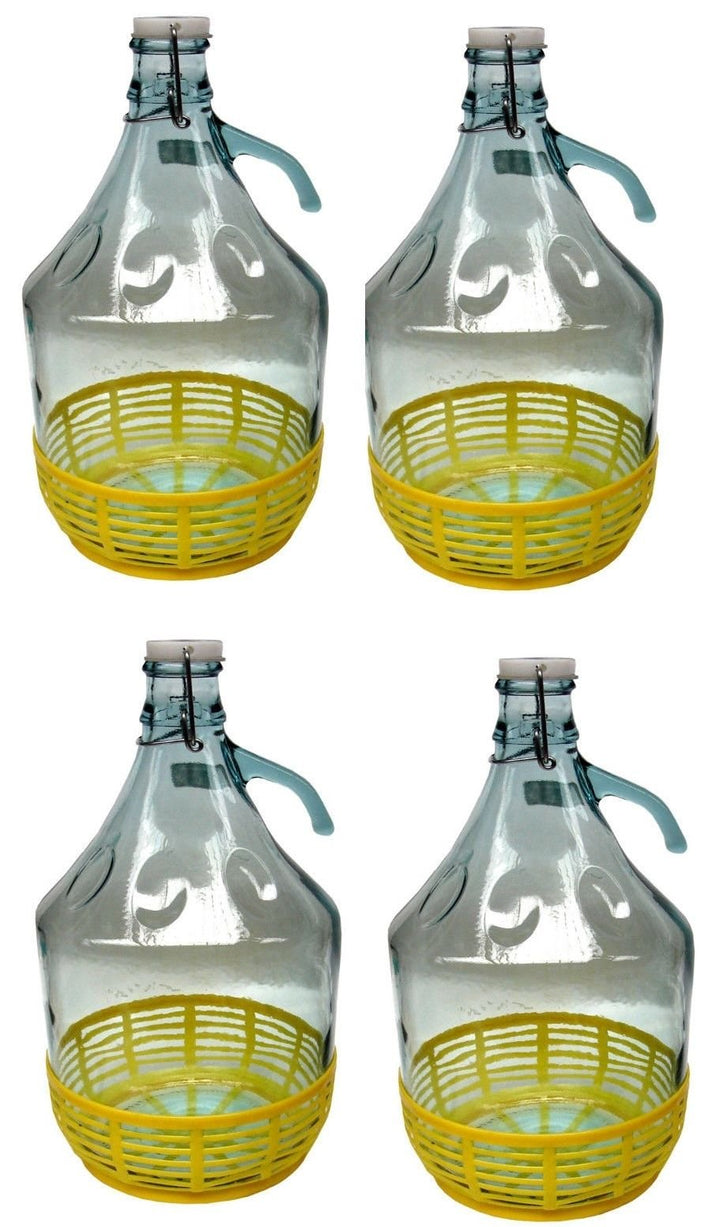 lilawelt24 4 STÜCK 5L Gärballon mit BÜGELVERSCHLUSS und Kunststoffkorb Flasche Glasballon Weinballon