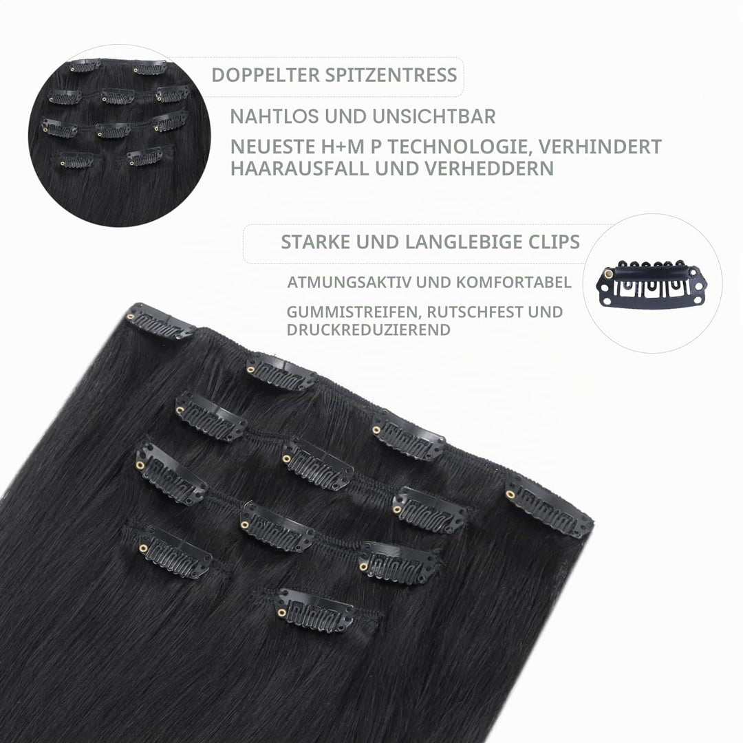 WENNALIFE Clip in Extensions Echthaar, 75g 5pcs 40cm Tief Schwarz Extensions Clip in Remy Clip in Ex