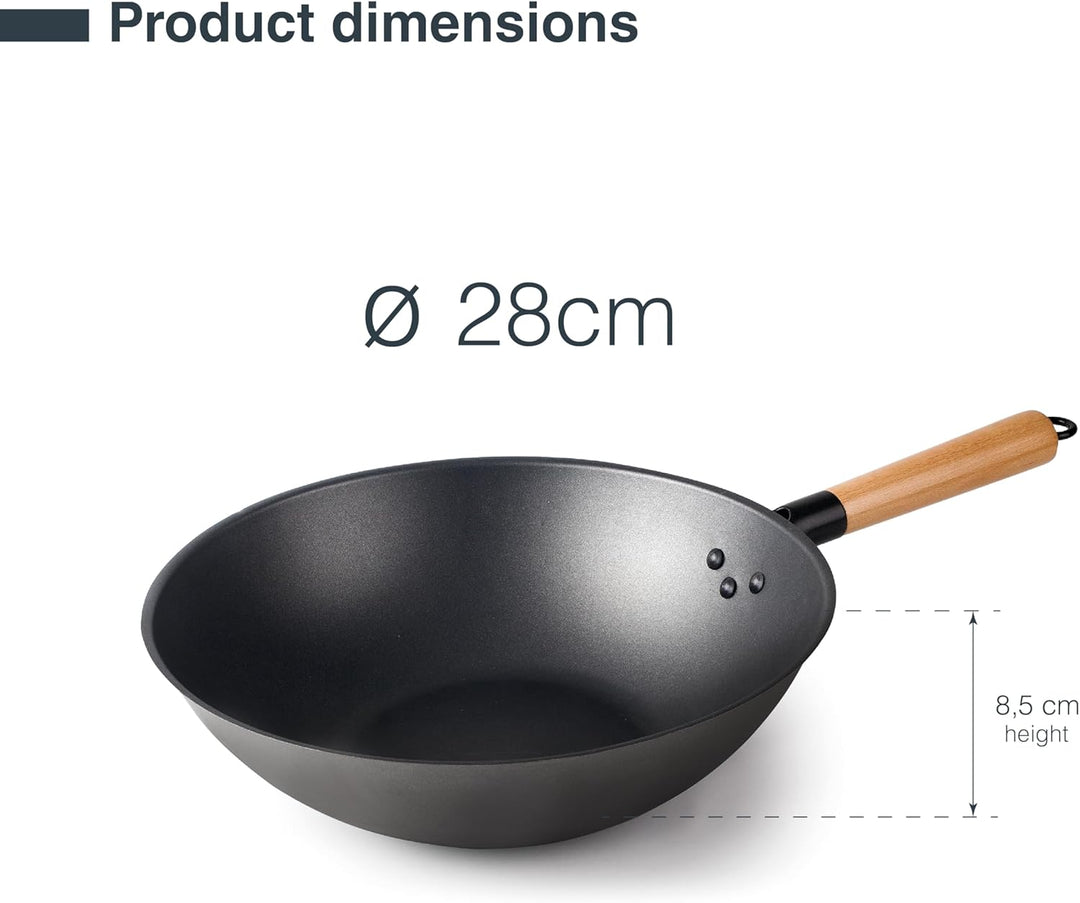 LACOR - 66128 - Wok Rustikaler, 100% natürlicher Eisen Wok mit dreilagiger Antihaftbeschichtung, PFO