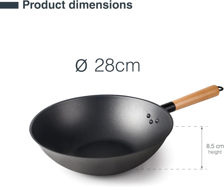 LACOR - 66128 - Wok Rustikaler, 100% natürlicher Eisen Wok mit dreilagiger Antihaftbeschichtung, PFO
