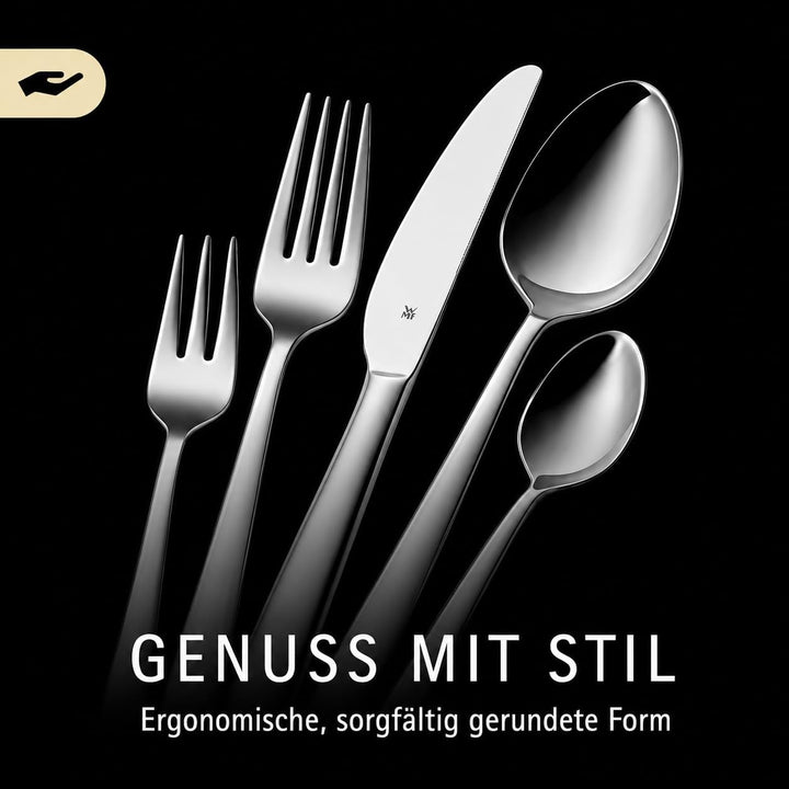WMF Habitum Besteck Set 12 Personen, Essbesteck 60 teilig, Monobloc-Messer, Cromargan Edelstahl poli
