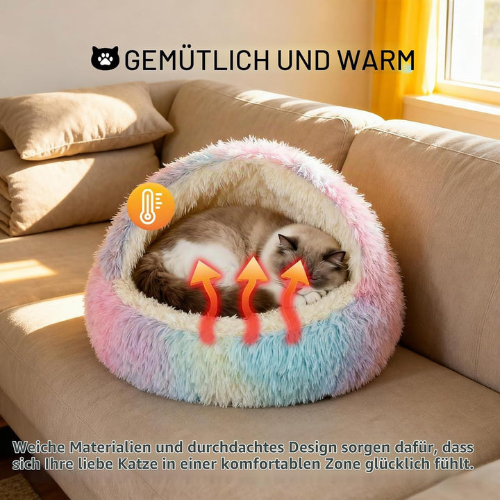 Höhlenbett für Hauskatzen, waschbares, Flauschiges Plüschbett gegen Angstzustände, weicher, selbstwä