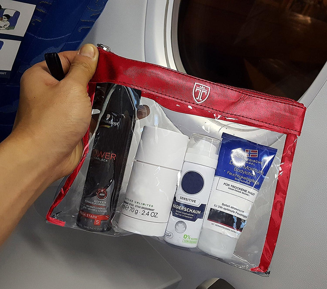 TRAVANDO Kulturbeutel durchsichtig 100ml 1l Kosmetiktasche transparent Kulturtasche Flüssigkeiten Re