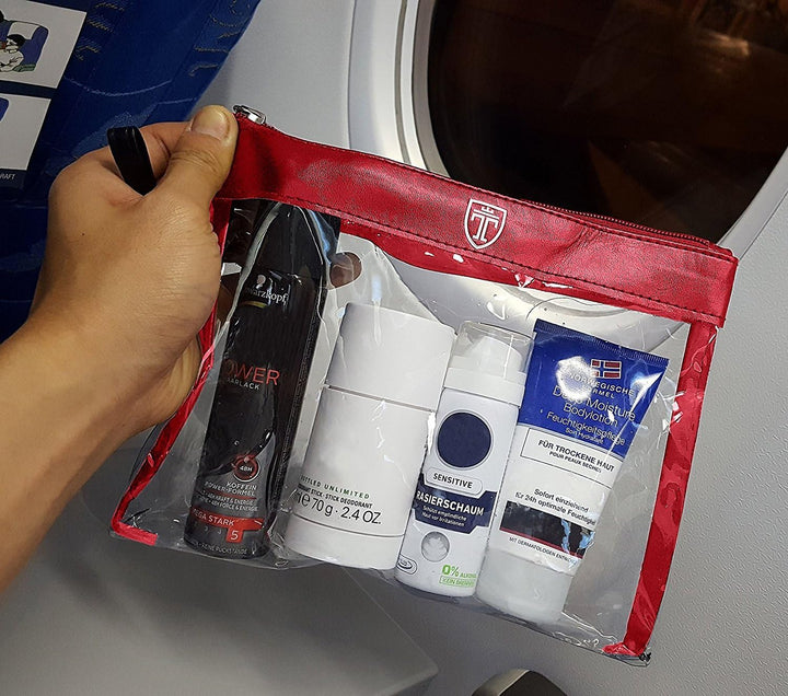 TRAVANDO Kulturbeutel durchsichtig 100ml 1l Kosmetiktasche transparent Kulturtasche Flüssigkeiten Re