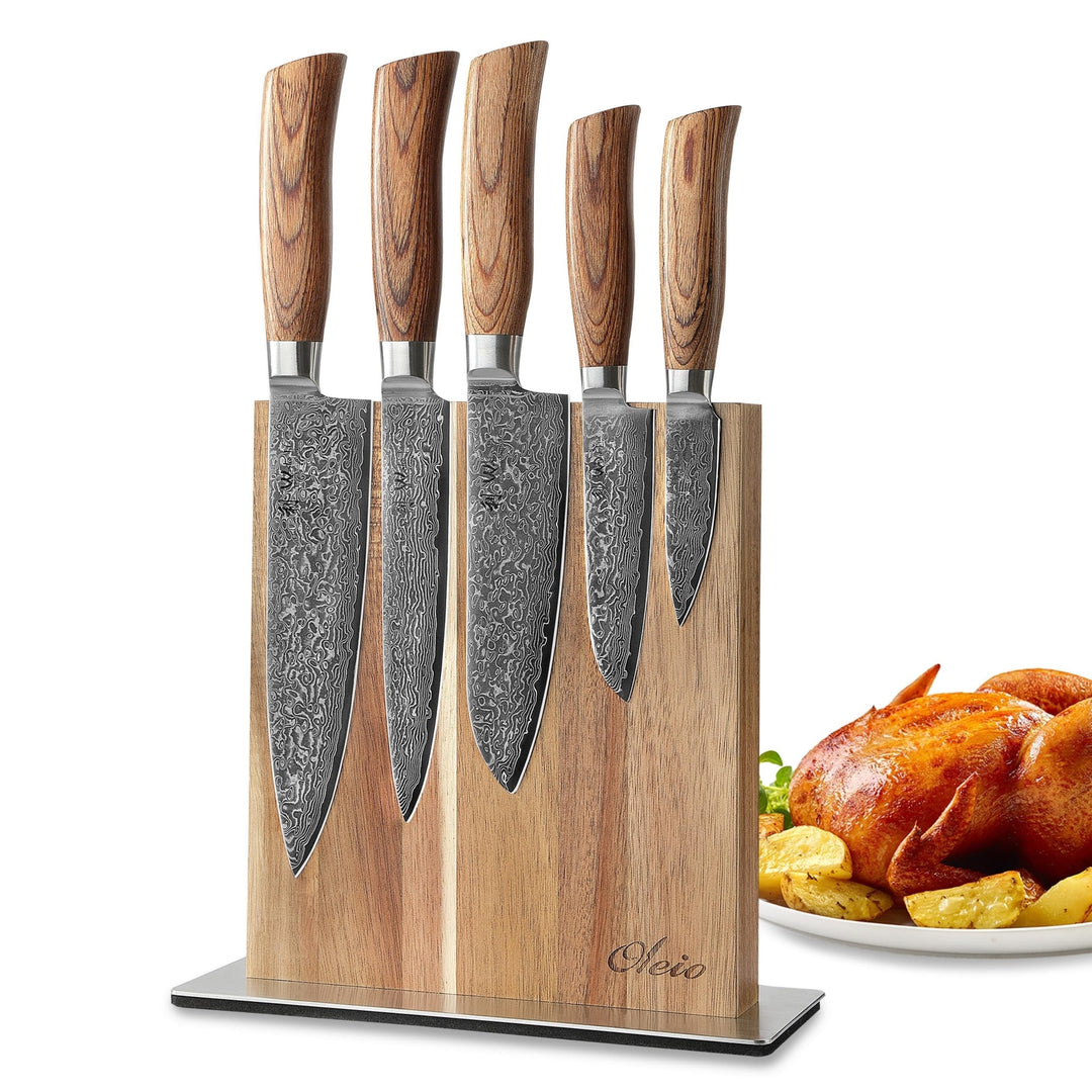 Wakoli EDIB Pro Premium 5er Damastmesser-Set mit Messerblock I 8-20 cm Klingen gefertigt aus 67 Lage