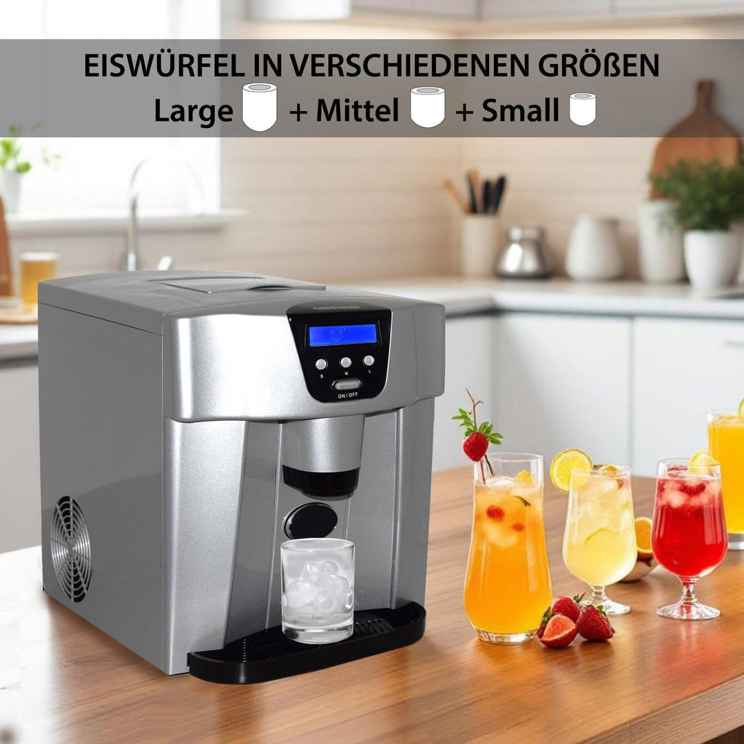 Syntrox Eiswürfelmaschine Flumbia (Display + Spender), 15 kg Eis pro Tag, 3 Eiswürfelgrössen, Robust