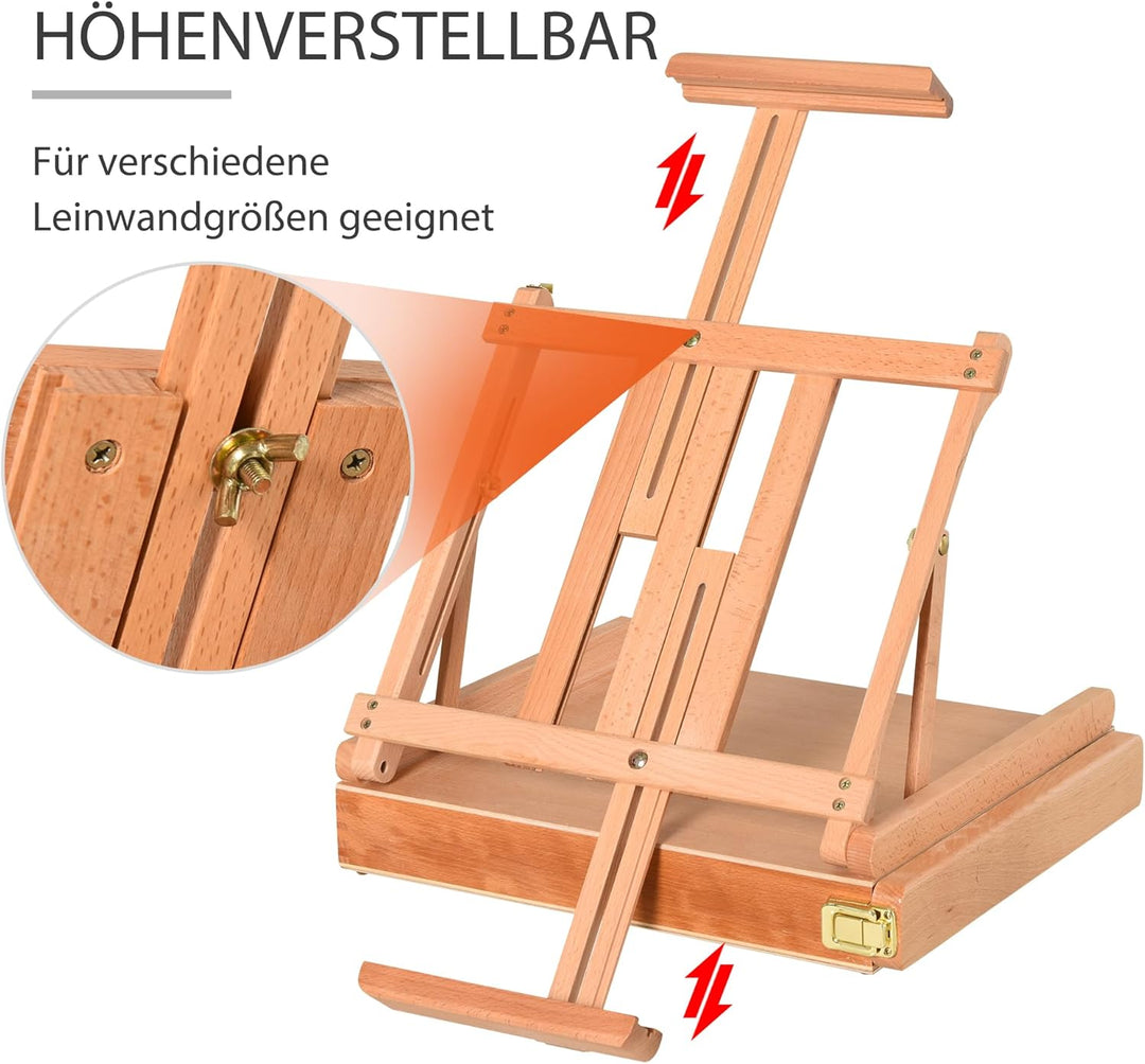 HOMCOM Tischstaffelei Winkelverstellbare Staffelei mit Griff Kofferstaffelei zum Malen & Zeichnen Fa