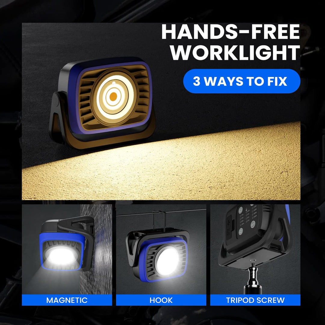 PRINCEWAY LED Baustrahler Arbeitsleuchte Akku Strahler Werkstattlampe, 2000LM Tragbare Magnetische W