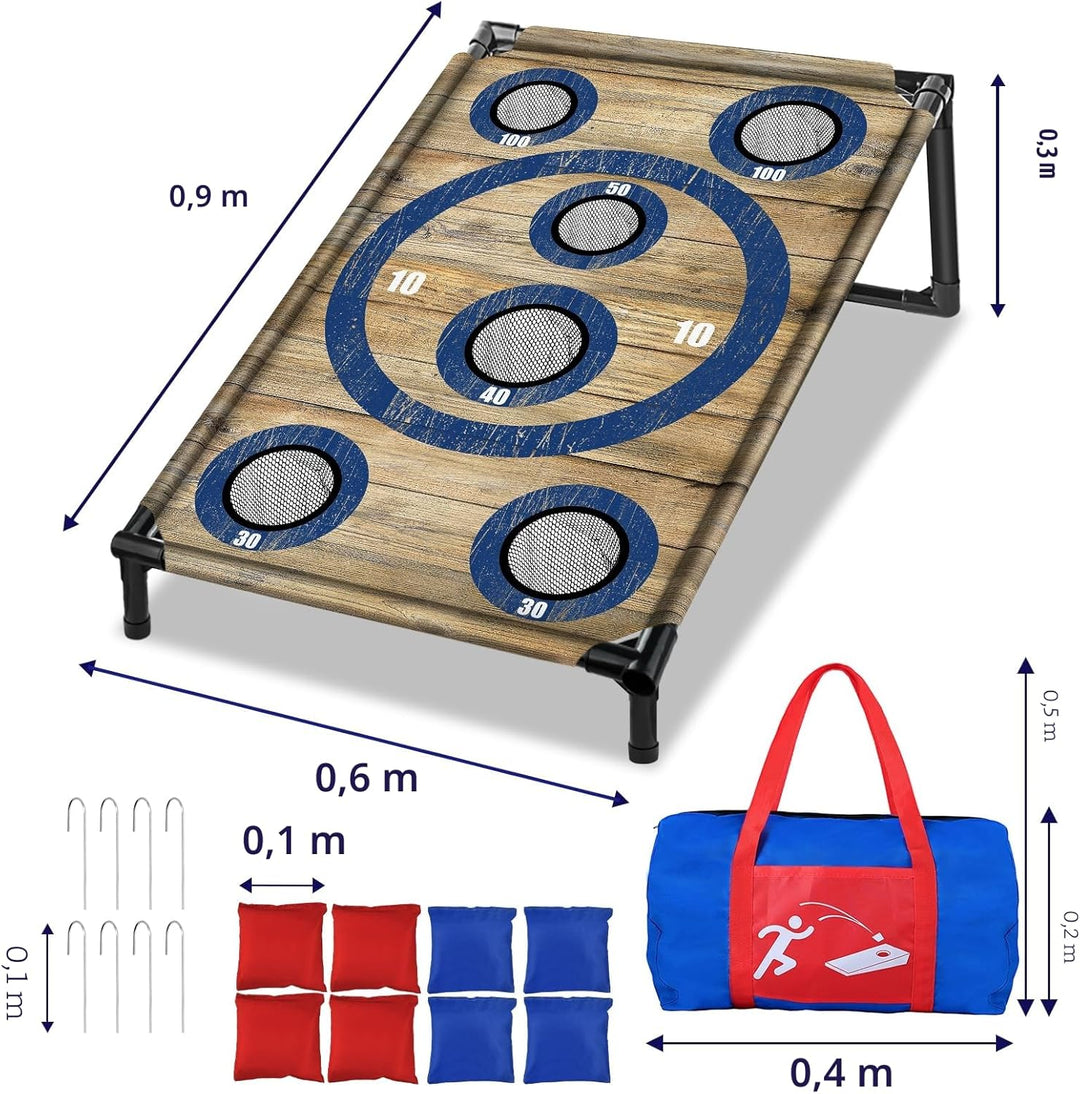 NZQXJXZ Cornhole Spiel Outdoor, Tragbar Cornhole Toss Set mit 8 Cornhole Säckchen und Tragetasche, I