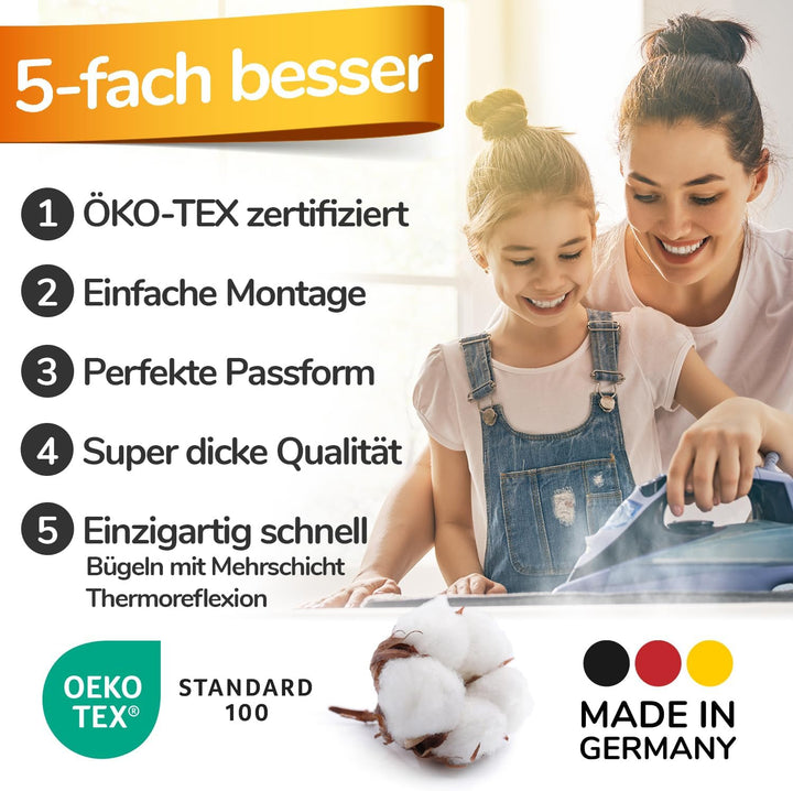 smart&gentle Made in Germany Turbo Bügelbrettbezug 150x50 in 5 Grössen für Dampfbügeleisen - Bügelti