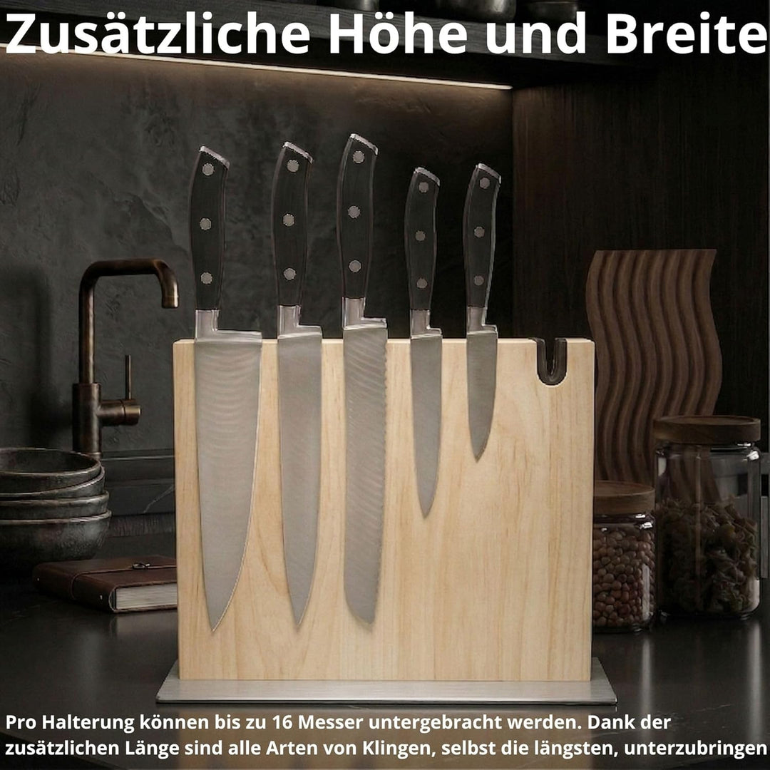 Magnetischer messerblock XL aus Holz mit Messerschärfer. Universal Messerhalter magnetisch ohne Mess