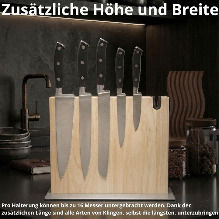 Magnetischer messerblock XL aus Holz mit Messerschärfer. Universal Messerhalter magnetisch ohne Mess