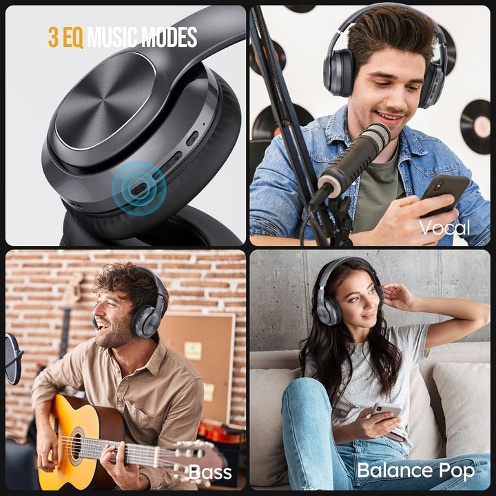 TuneFlux Bluetooth Kopfhörer Over Ear, 80 Std Akkulaufzeit, Kabellos Bluetooth Kopfhörer mit 3 EQ-Mo