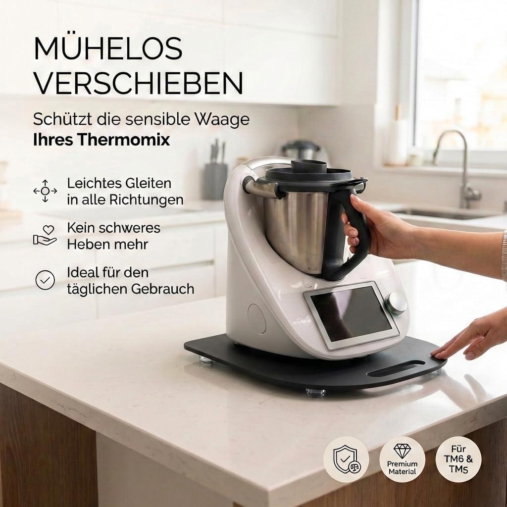 Gleitbrett für Thermomix TM6 TM5 | Schwarzes Premium Acrylglas | Müheloses Verschieben ohne Beschädi