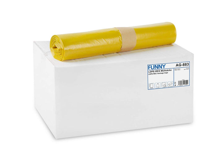 Funny AG-883 LDPE Regenerat Müllsäcke, Gelb, Gerollt, 120 l, Typ 60, 250 Stück Gelb Single, Gelb Sin