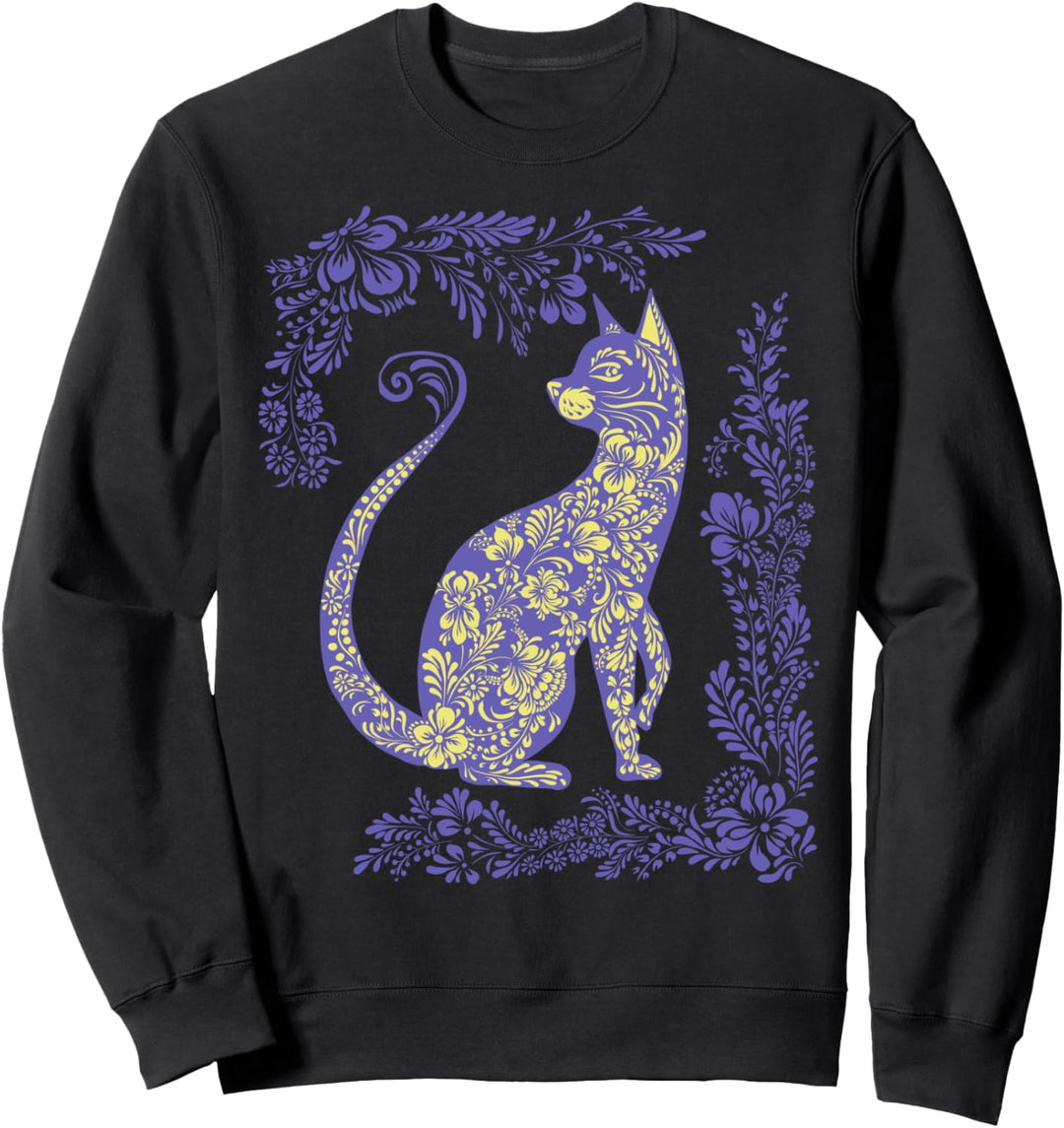 Ukraine Katze, niedliches Blumenmuster, Vintage-Stil, ukrainischer Vyshyvanka-Stil Sweatshirt