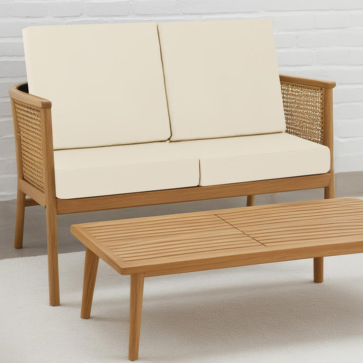 Outdoor Stuhlkissen 45x45, 2er Set mit Bändern, Creme | Wasserdichtes Sitzkissen mit Weicher Schaums