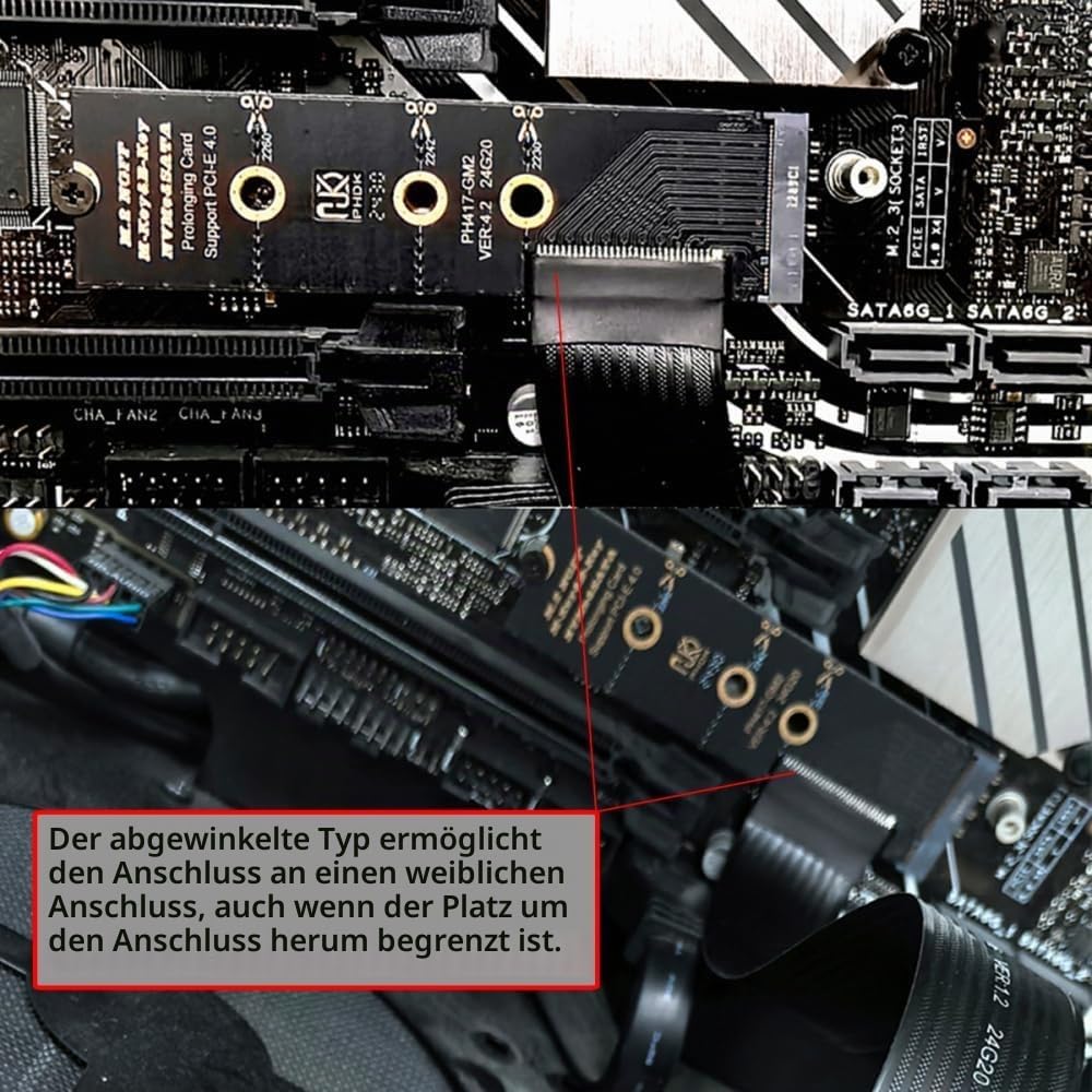 CY Adapter NGFF M-Key NVME Male to Female Extension PCI Express Cable 30cm Right Angled Type 90 Degr