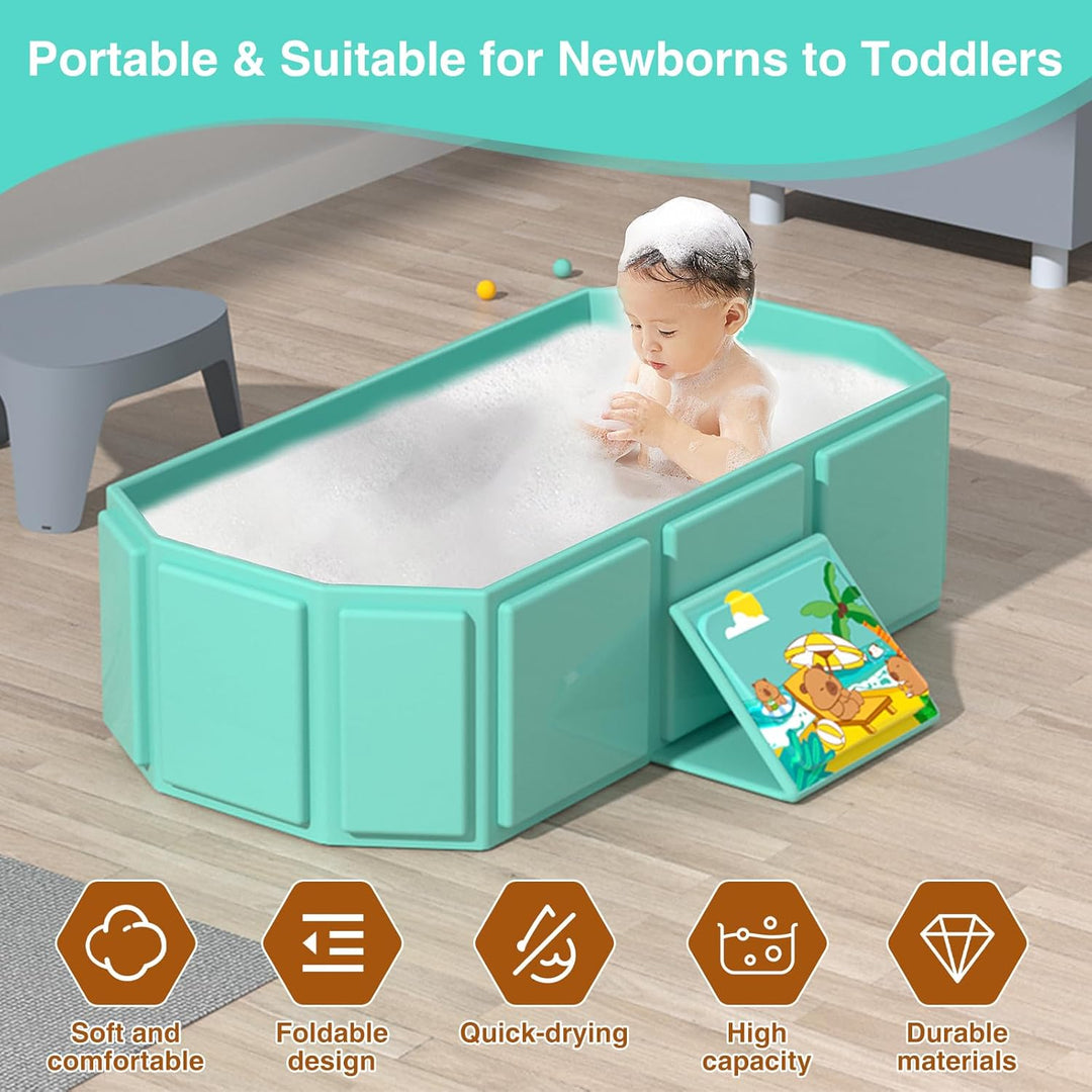 Tragbare faltbare Babybadewanne, 75 x 45 x 24 cm (L x B x H), geeignet für 0–6 Jahre, Rosa/Mintgrün