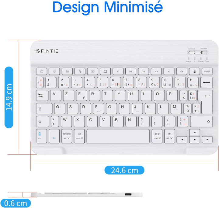 Fintie French AZERTY Keyboard 10 Zoll Bluetooth Tastatur Light Thin (6mm) Tastatur für iOS/Android,