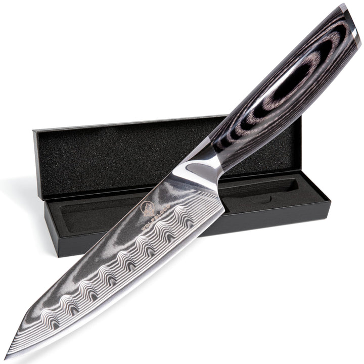 Wolfblood PRO Damastmesser Damast Küchenmesser L(23cm) Profi Santokumesser aus echtem 67 Lagen Damas