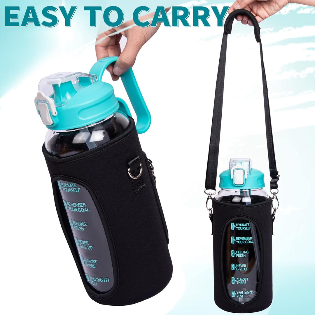 DEARRAY 2l Trinkflasche Glas mit Strohhalm & Zeitmarkierung 2 liter Grosse Motivation Glasflasche mi