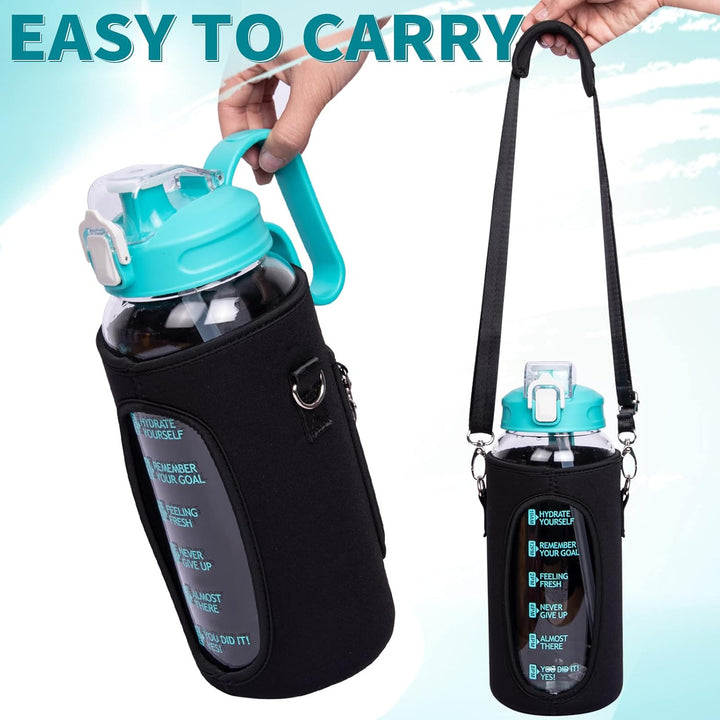 DEARRAY 2l Trinkflasche Glas mit Strohhalm & Zeitmarkierung 2 liter Grosse Motivation Glasflasche mi