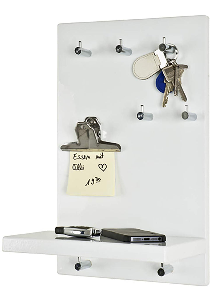 HAKU Möbel Schlüsselboard, MDF, weiss-chrom, B 25 x T 17 x H 40 cm Weiss-chrom Modern, Weiss-chrom M