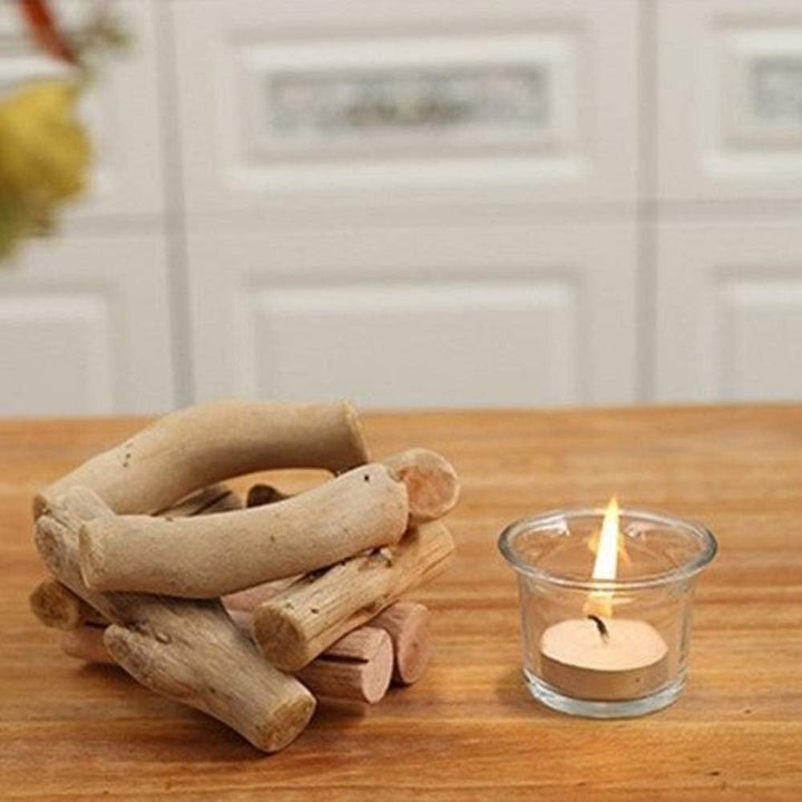 Sziqiqi Rustikale Kerzenständer Teelichthalter Holz 2er Set, Kerzenhalter Vintage mit Glas Tasse Win