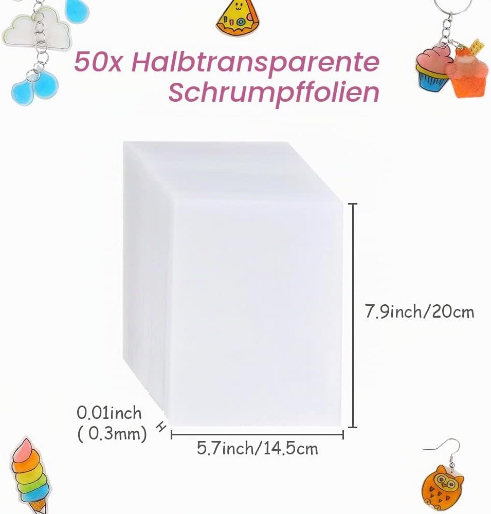 Auihiay 50 Stück Blank Shrink Plastikblätter Schrumpfen Papierblätter für Kinder Kreatives Basteln,