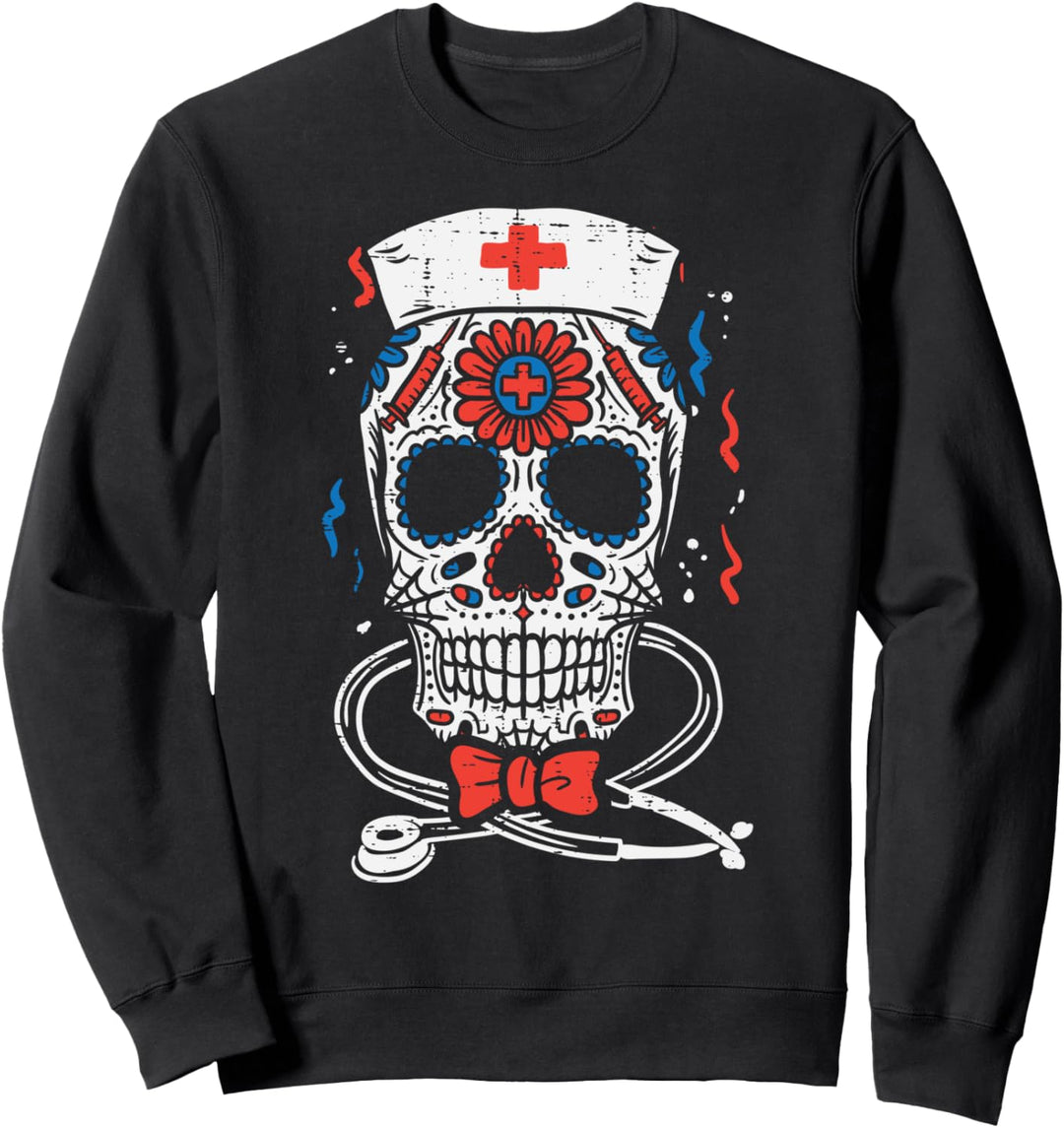 Sugar Skull Nurse US American Flag 4th Of July Fourth Women Sweatshirt